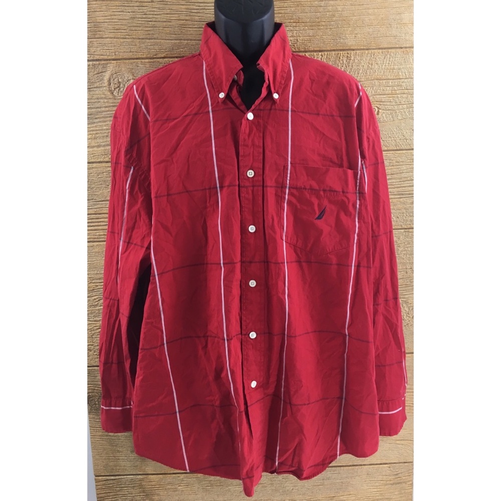 Nautica Men’s Size XL Red Plaid Shirt 2 Ply Cotton